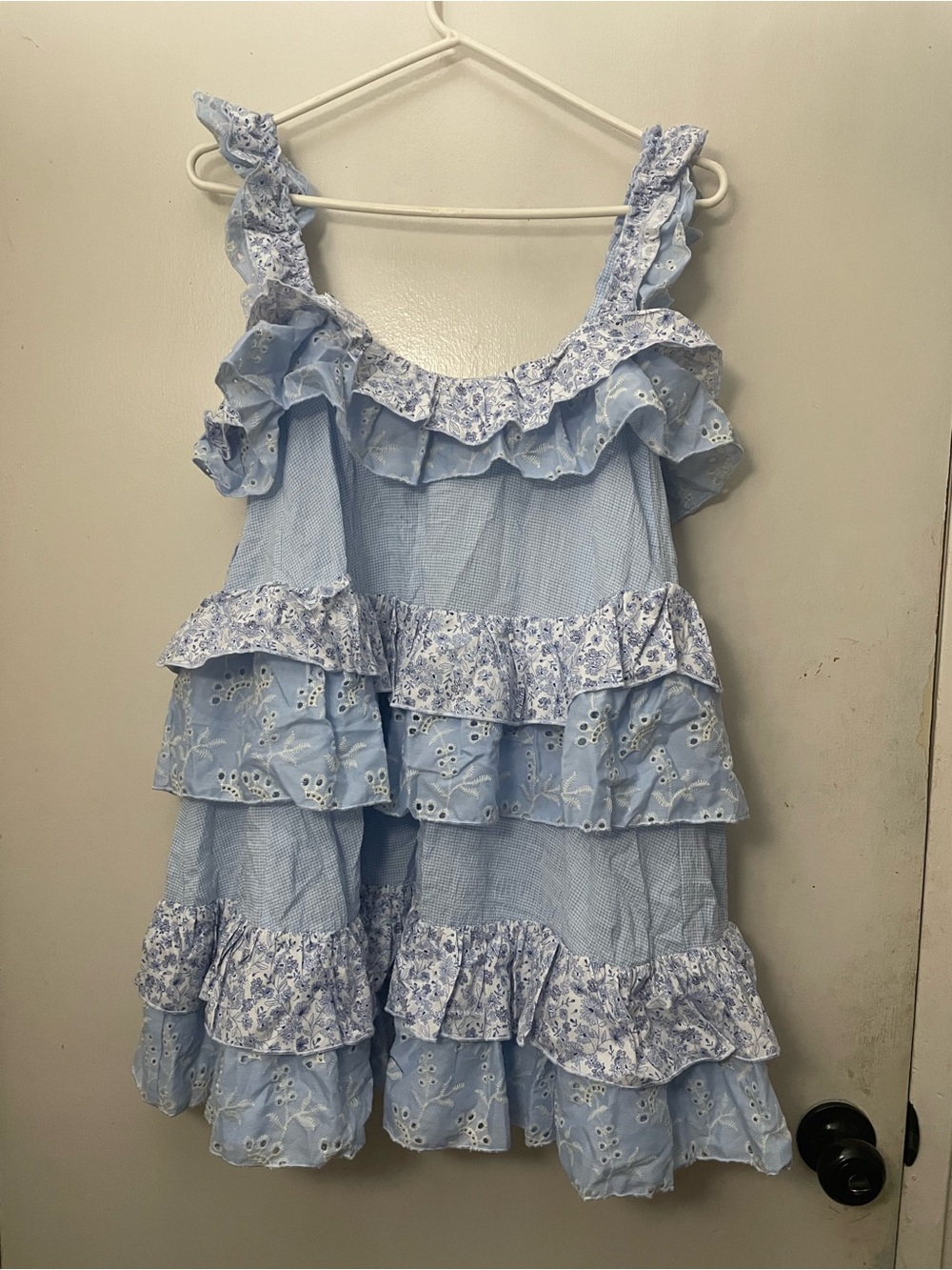 Dolls Kill Current Mood Blue Gingham Ruffle Tiered Dress size small NWT